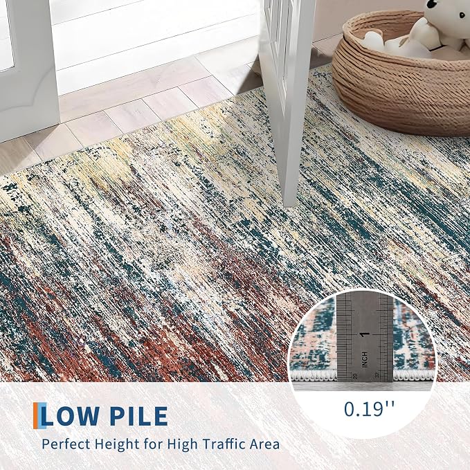 ROYHOME Washable Runner Rug 2x6 Modern Abstract Kitchen Rugs, Red Multi | Non Slip Bathroom Rug, Low Pile Laundry Room Soft Long Carpet for Hallway Bedroom Entryway