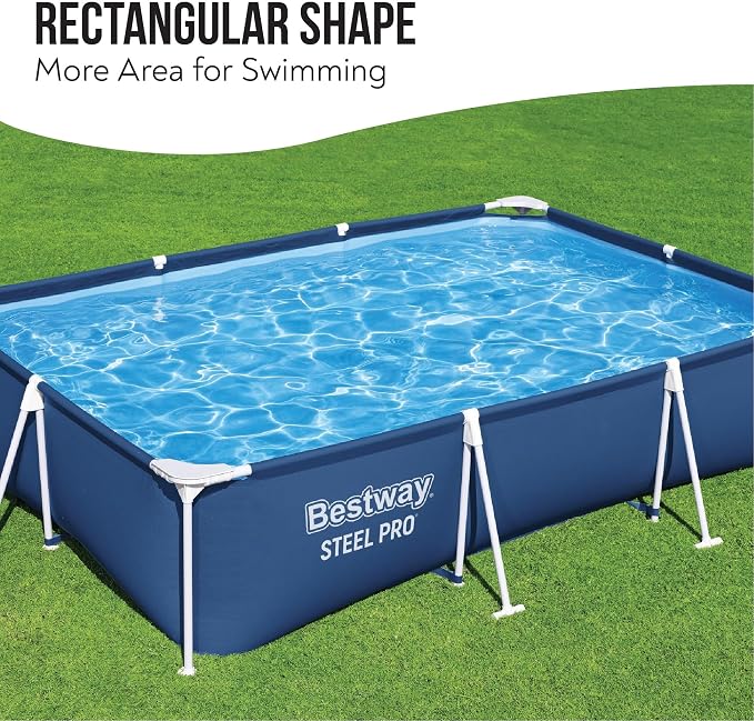 Bestway 9ft x 6.7ft x 26in Steel Pro Above Ground Pool, Metal Frame | Rectangular Frame Swimming Pool, Puncture-Rust Resistant Garden Pool, Easy Assemble