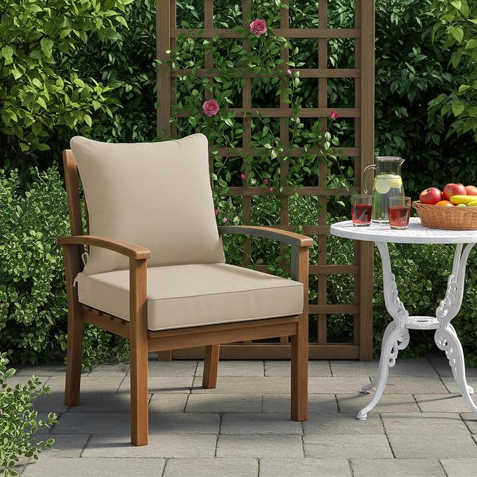 Summsun Outdoor Chair Cushions, Waterproof Backrest and Deep Seat Cushion Set for Patio Furniture, Outdoor Sofa Replacement Cushions with Removable Cover, 24 x 24 Inch, Cream, 1 Set