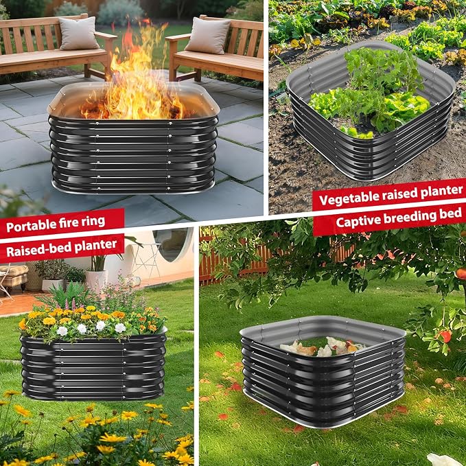 Height 16.5 Inch, Square Galvanized Steel Fire Pit for Outside, Heavy Duty Steel Fire Pit In-Ground for Backyard, Camping, Bonfire, Flower Raised Garden Bed for Garden (2.3x2.3x1.5ft)