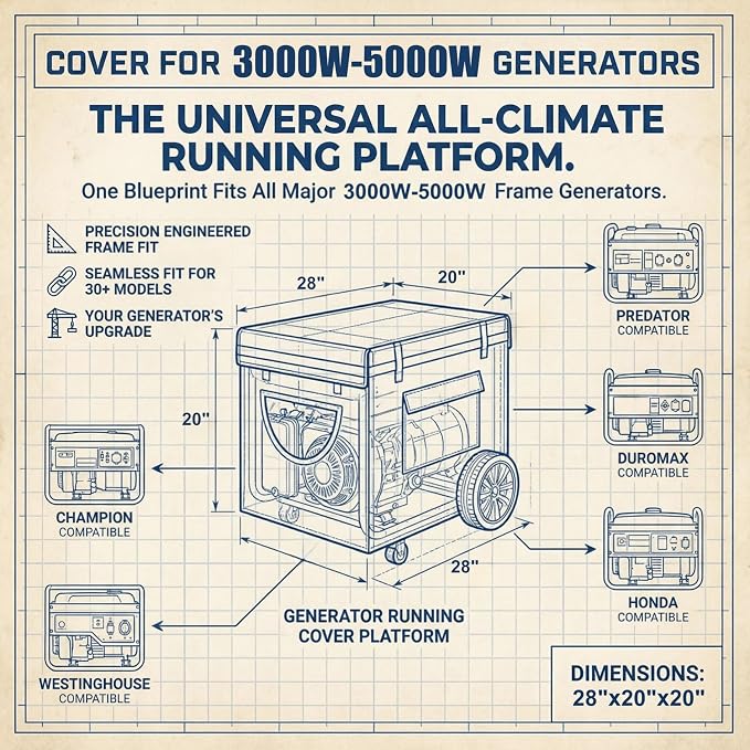 Generator Cover, Portable Outdoor Generator Cover While Running, Made of Double-Layer Material, Waterproof Heavy Duty Universal Fit for Most 3000W-5000W Frame Type Generators