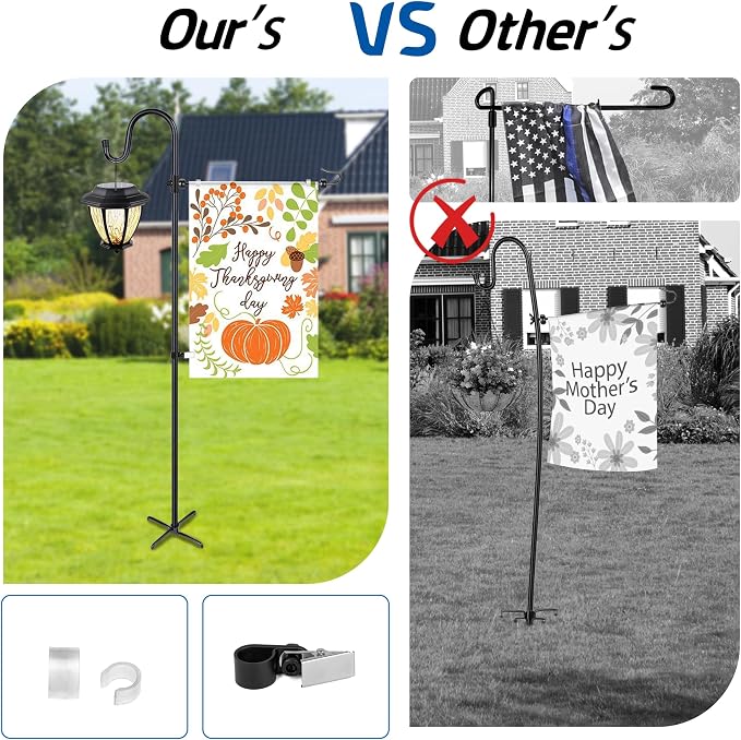 Ottsuls Garden Flag Stand, Heavy Duty Flag Pole Holder with Shepherd Hook for Yard Decoration, 45 INCH Sturdy Yard Flag Post Stake Outdoor Garden Flag Holder for 14''x20'' Flags (Without Flag)