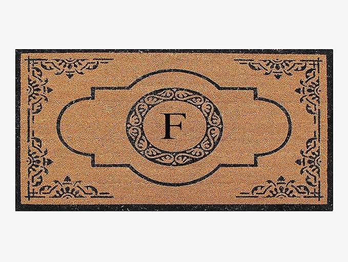 A1HC Natural Coir Monogrammed Doormat for Outside Entrance, Heavy Duty, Low Profile, Anti-Shed Treated Front Door Mat, Easy to Clean, Long Lasting Entryway Doormats - 30"x48"