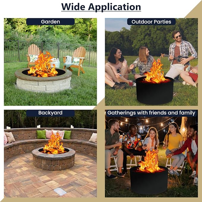 FEBTECH - 36" No Bottom Fire Ring for Outside Fire Pit - 2MM Carbon Steel | Powder Coated Portable Fire Pit Ring Insert, DIY Fire Ring In or Above Ground for Patio, Garden & Outdoor Bonfire Use