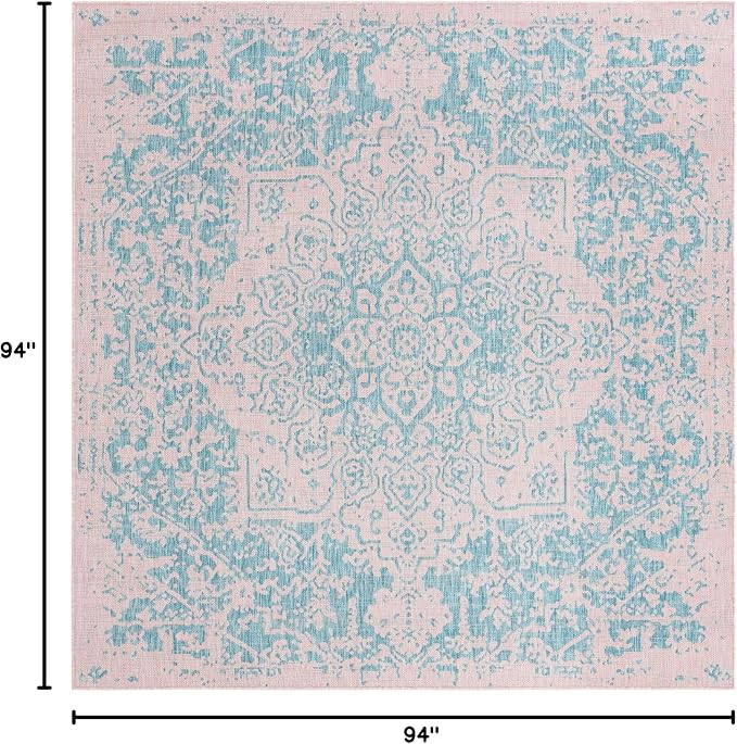 Unique Loom Jill Zarin Jill Zarin Outdoor Collection Area Rug - Dubai (7' 10" Square, Pink and Aqua/Light Blue)