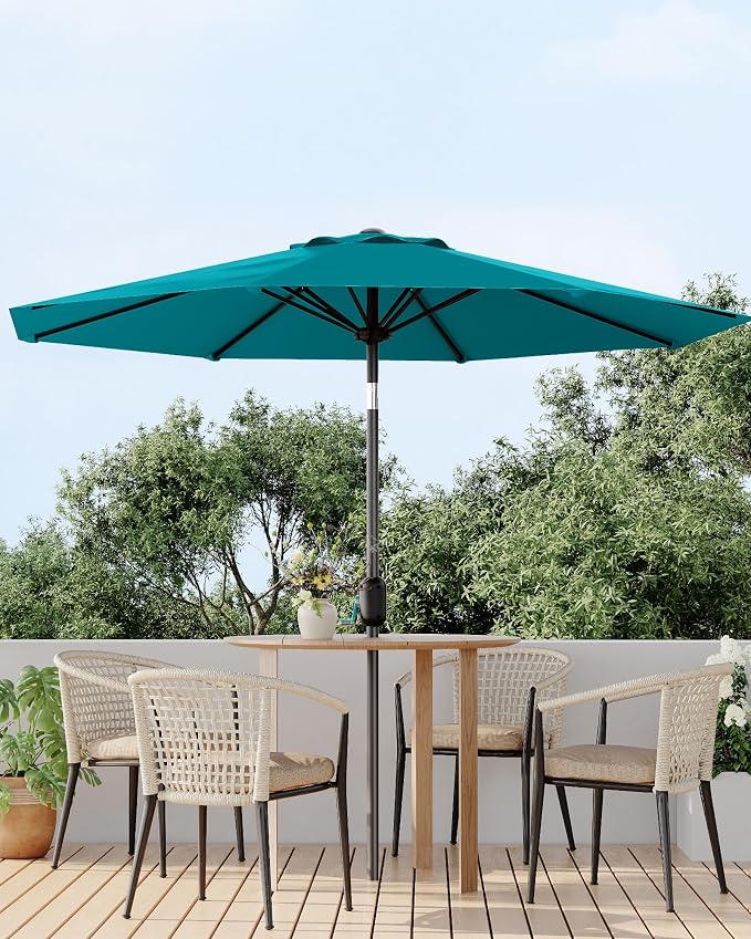 GarveeLife 10 ft Outdoor Patio Umbrella, Table Market Umbrella with Push Button Tilt and Crank, 8 Sturdy Ribs UV Protection Waterproof for Garden, Deck, Backyard, Pool (Turquoise Blue)