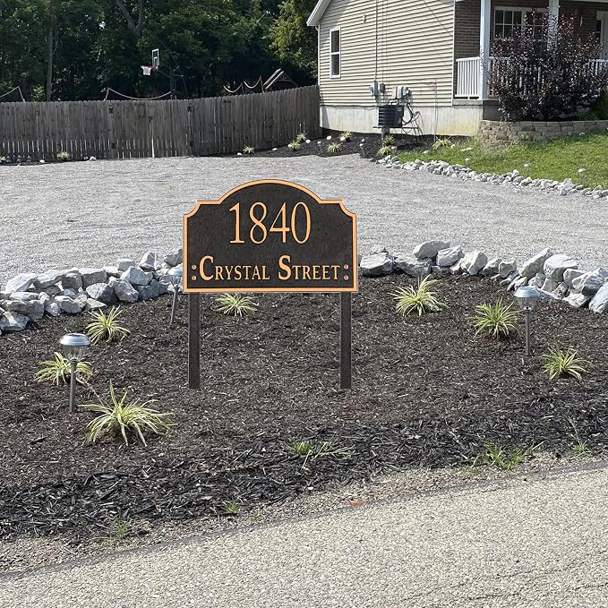 Personalized Address Sign LAWN MOUNTED - Custom House Number Sign Plaque,Address Plaque,House Address Numbers for Outside House Lawn,Yard,Garden,Drive Way Metal with Stakes(Red Copper)