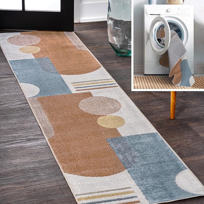 JONATHAN Y Machine Washable Cream/Multi Runner Rug 2X8 ft, Slinger Modern Contemporary Collage for Living Room, Bedroom, Kitchen, Office, Easy-Cleaning, Pet-Friendly, Non-Shedding WSH306A-28