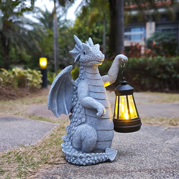Solar Dragon Outdoor Statue, Dragon Figurine Light, Yard Decor for Patio | Solar Auto Lighting Weather Resistant Resin Wire-Free Outdoor Decor Ideal Gift Garden & Patio Ornament