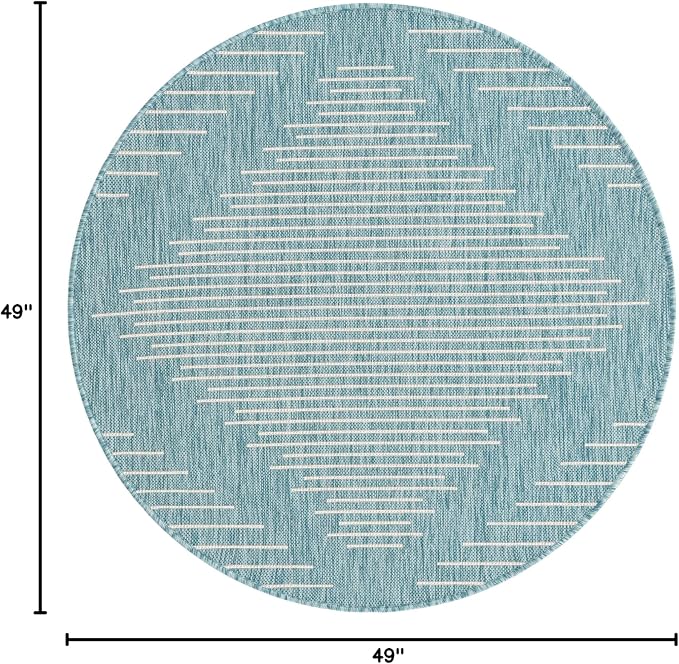 Unique Loom Outdoor Modern Collection Area Rug - Tambor (4' 1" Round, Light Aqua/ Ivory)