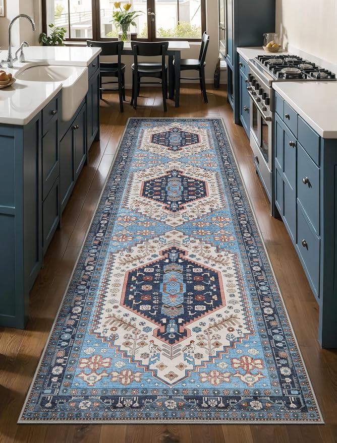Ciicool Long Washable Runners Area Rug for Hallways,Ultra Soft 2x8ft Carpet | Oriental Non-Slip Thin Indoor Mat Vintage Entry Rugs for Kitchen Entryway Bedroom Bedside Living Room Laundry Bathroom Decor