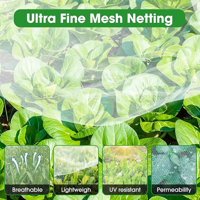 Unves 10x12ft Garden Netting, Bird Mesh Mosquito Netting, Row Covers Bird Net Barrier Screen Protect Fruits Crops, White Plant Cover Garden Mesh for Raised Beds Covers from Bugs Insect