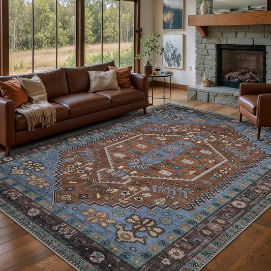 Ciicool 5x7 Area Rugs,Washable Large Boho Carpet for Living Room Bedroom | Oriental Low-Pile Soft Vintage Non-Slip Indoor Throw Carpet for Kitchen Bedside Dining Room Foyer Decor