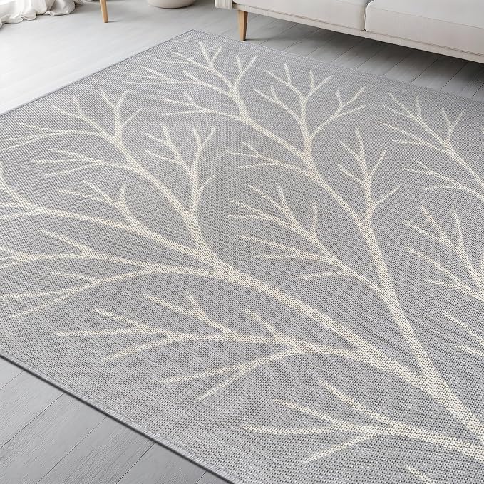 Washable Indoor Outdoor Rug 5x7 Modern Area Rugs Branch Pattern Non Shedding Waterproof Easy Clean Patio Deck Porch Living Room Bedroom Garden RV (5 X 7 Gray)
