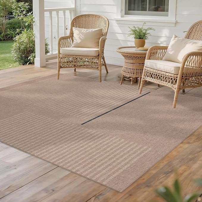 Easy Jute Rug 5x7 Outdoor: Natural Area Rugs for Patio Linen-Look Fabric Durable - Washable Carpet for Living Room Bedroom - Beige Woven