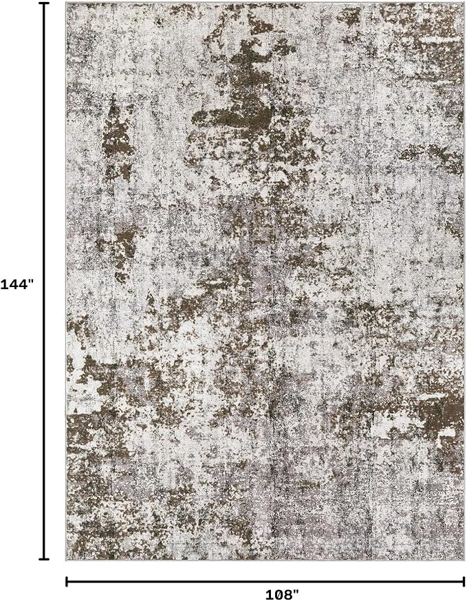 DMOYEST 9x12 Area Rug for Living Room Washable Abstract Indoor Carpet | Neutral Modern Low Pile Rugs Kid & Pet Friendly Large Soft Thin Carpet for Bedroom Dining Room and Office - Dark Brown