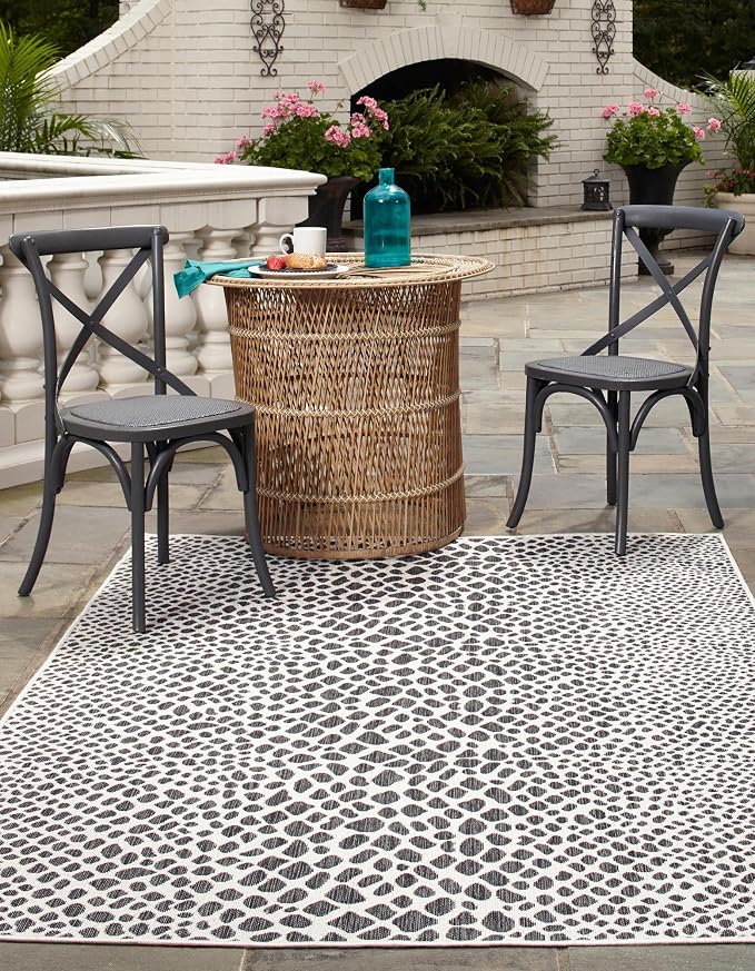 Unique Loom Outdoor Collection Area Rug - Cape Town (10' x 14' 1' Rectangle, Black/ Ivory)