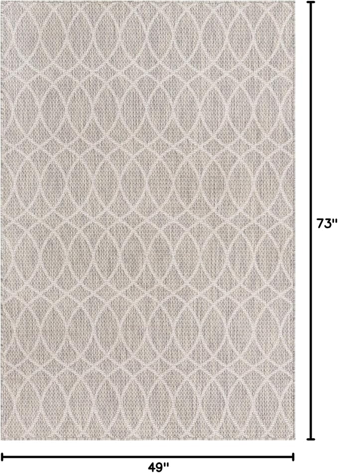 Unique Loom Outdoor Trellis Collection Area Rug - Gitter (4' 1" x 6' 1" Rectangle, Light Gray/ Ivory)