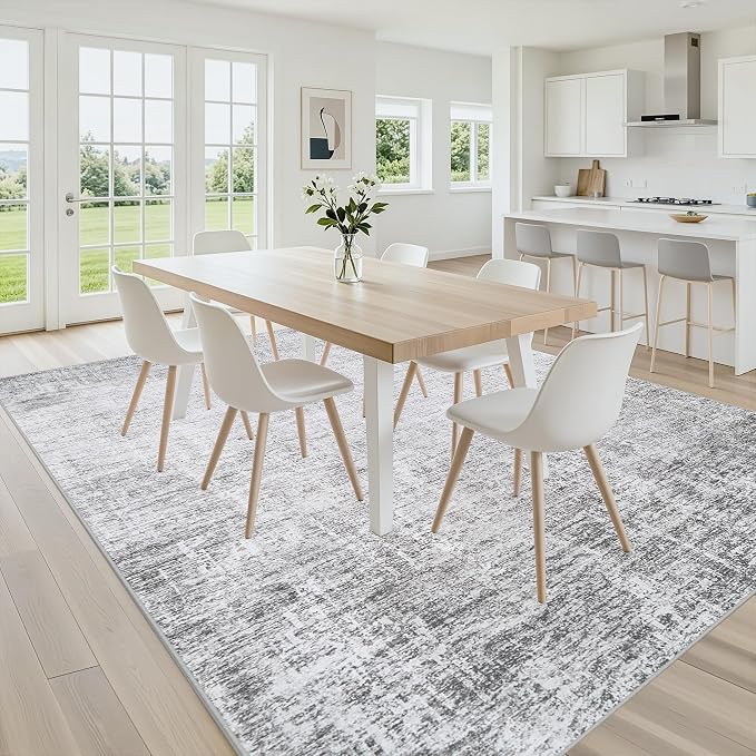 Washable 8x10 Abstract Black Area Rugs for Living Room | Large Modern Neutral Rugs Soft Non Slip Stain Resistant Low Pile Carpet Dining Room Bedroom Indoor Nursery Home Office