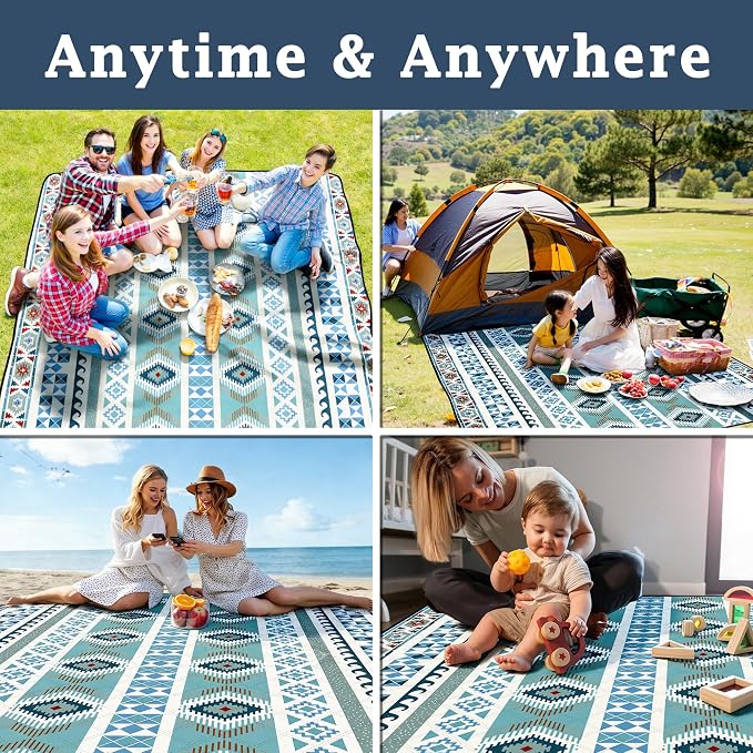 SAMSIER Large Outdoor Picnic Blankets Waterproof Foldable, Beach Blanket Sandproof Portable, Picnic Mat Washable for Camping (80"×80", Thickened)