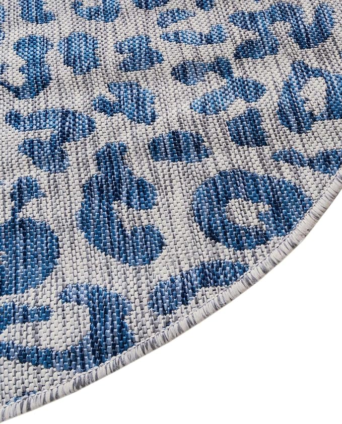 Unique Loom Outdoor Safari Collection Area Rug - Leopard (12' Round Blue/Gray)