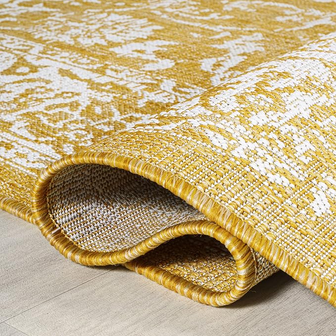 JONATHAN Y Weave Floral Indoor Outdoor Area Rug 8X10 Yellow/Cream, Tela Bohemian Textured for Backyard, Patio, Porch, Easy-Cleaning, High Traffic, Pet-Friendly, Non-Shedding (SMB100E-8)