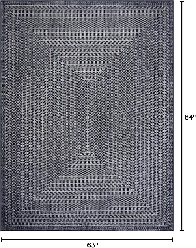 Adiva Rugs Outdoor Indoor Area Rug, Weather Resistant, Easy to Clean, Stain Resistant Floor Mat for Dining Room, Backyard, Deck, Patio (Navy Weiss, 5' x 7')