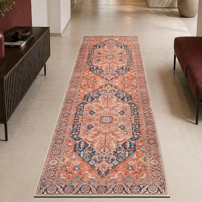 Keen Home Design Vintage Washable Runner Rug, Non-Slip Low Pile, 2x7 | Machine Washable Cotton Chenille, 0.25In Low Pile, Rubber Non-Slip Back; Kitchen, Hallway, Bathroom, Laundry Room