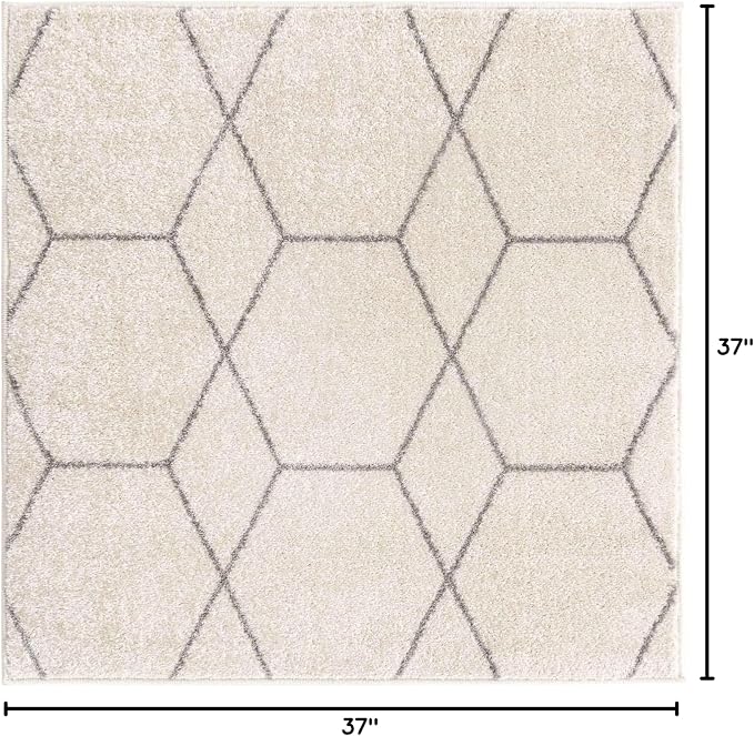 Unique Loom Trellis Frieze Collection Area Rug - Geometric (3' Square, Ivory/ Gray)