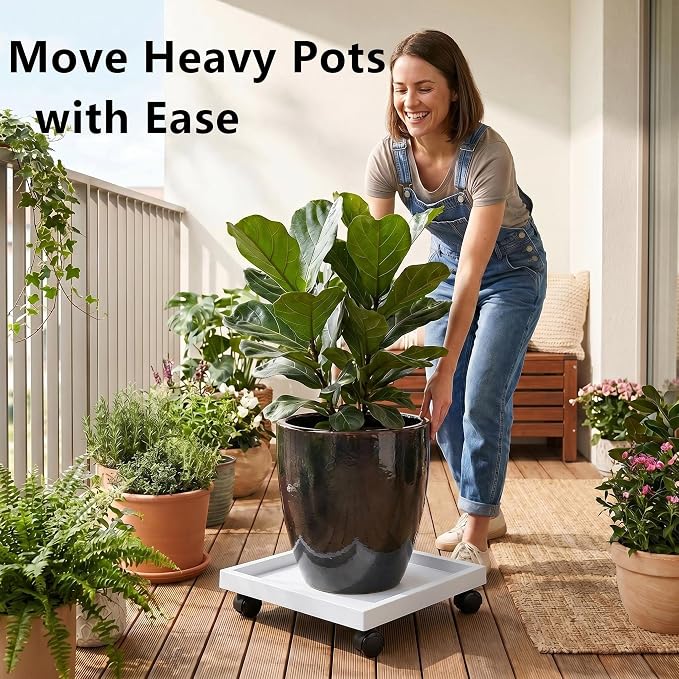 13 Inch Square Rolling Plant Caddy Saucer with Wheels, Heavy Duty Wheeled Planter Stand for Potted Plant, Coaster Roller Base Tray with Casters, Flower Pot Dolly Holder for Indoor Outdoor
