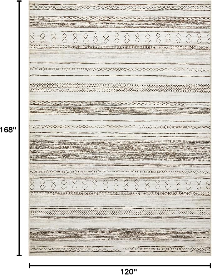 Tortania Area Rug Living Room Rugs - 10x14 Washable Large Soft Neutral Boho Moroccan Bohemian Farmhouse Rug Indoor Floor Carpet for Bedroom Under Dining Table Home Office Decor - Cream Brown