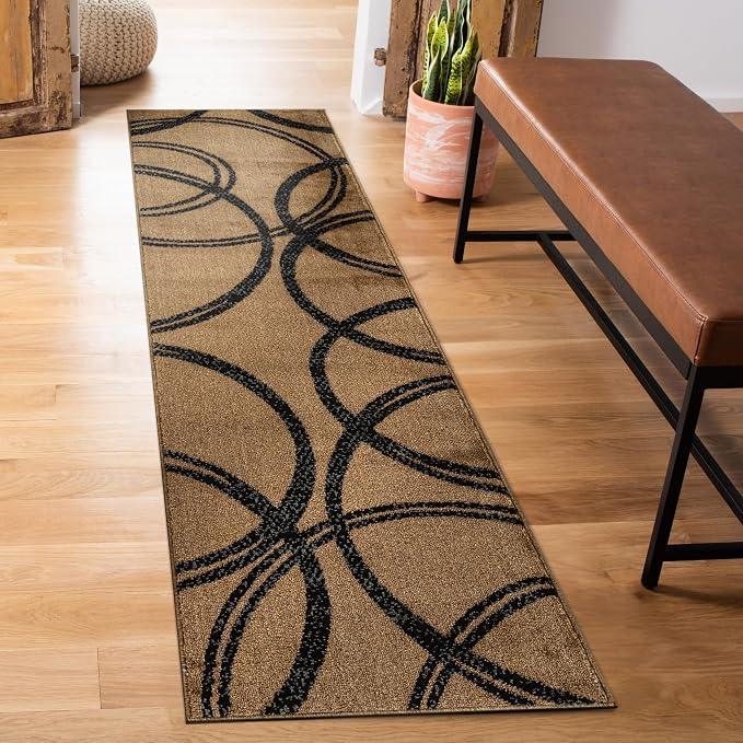 Rugshop Wavy Circles Modern Non-Shedding Runner Rug Jute 2' x 7'2" | Rectangular, Size 2' x 7'2", Living Room, Bedroom, Dining Room, Home Office, Kitchen, Entryway, Hallway, Nursery, Kids Room