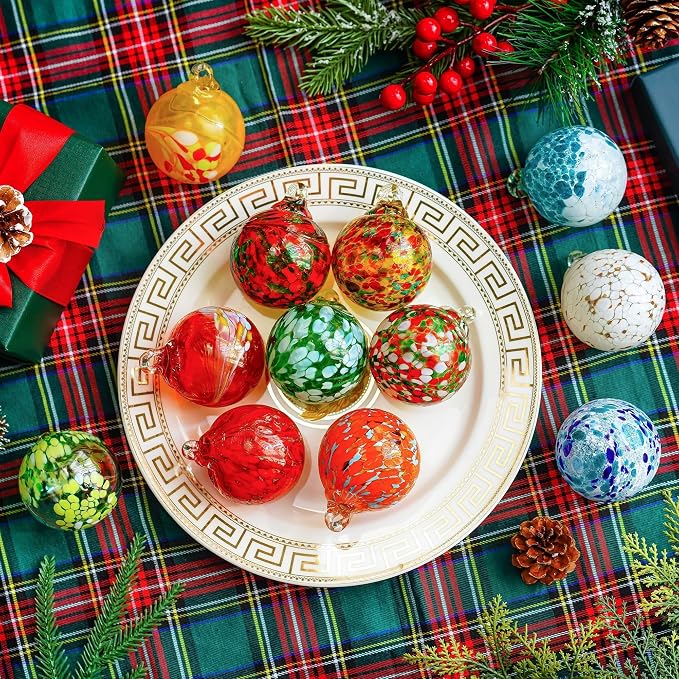 12Pcs Hand Blown Glass Ball Ornaments Hanging Gazing Balls Witches Balls