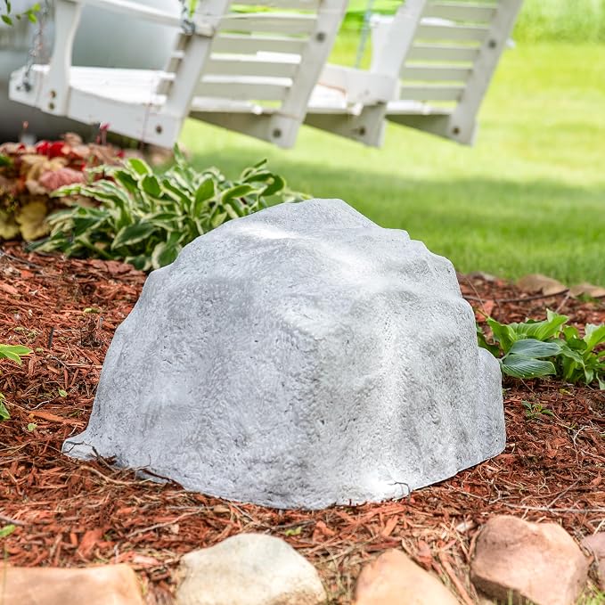 Sunnydaze 14” H Medium Faux Landscape Rock Cover - Lightweight Polyresin Fake Rock Well Pump Cover for Outside – Realistic Natural Texture – Gray