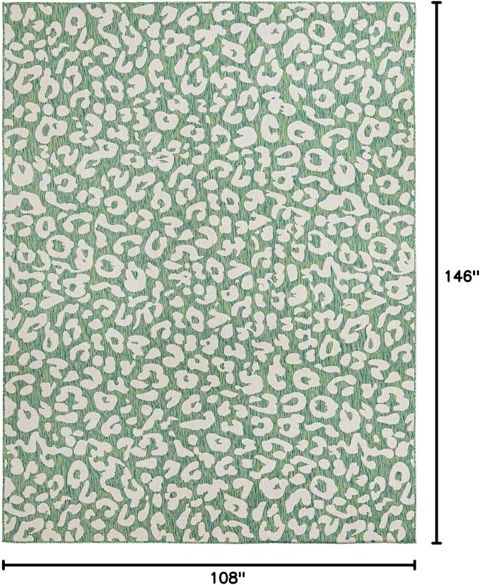 Unique Loom Outdoor Safari Collection Area Rug - Leopard (9' x 12' 2" Rectangle, Green Blue/ Ivory)