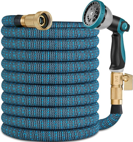 100 ft Expandable Garden Hose -2026 Upgraded Durable Latex Core,3/4’’ Brass Connector and 10 Function Spray Nozzle, Leak-proof, Lightweight, Kink-free Expanding Garden Hoses For Yard (Gray Blue)
