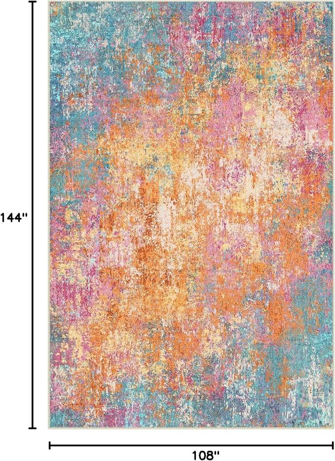RELEANY Washable 9'x12' Abstract Area Rug for Living Room Starlight | Carpet for Bedroom, Kitchen, Office, Hallway and Entryway, Printed Pattern, Non‑Slip, Soft, Stain‑Resistant, Easy to Clean