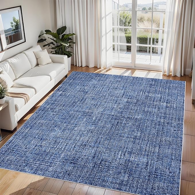 Garvee Washable 8x10 Rug for Living Room Modern Solid Neutral Rug Blue | Soft Non Slip Rugs for Bedroom, Low Pile Neutral Rug, Stain Resistant Foldable Carpet for Playroom Dorm, Farmhouse Rugs