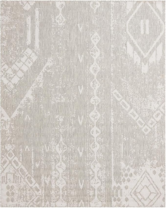 Unique Loom Outdoor Bohemian Collection Area Rug - Anthro (7' 10" x 10' Rectangle, Gray/ Ivory)