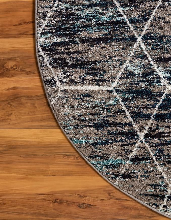 Unique Loom Trellis Frieze Collection Area Rug - Geometric (3' x 5' Oval, Blue Multi/ Ivory)