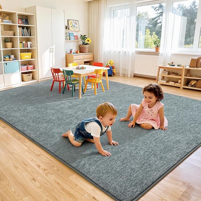 Keeko 6x9 Area Rugs for Living Room,Soft Washable Memory Foam Bedroom Rug | Indoor Throw Rug Low Pile Minimalist Non Slip Carpet for Kids Nursery Classroom Dorm Room Home Decor Grey-green and White
