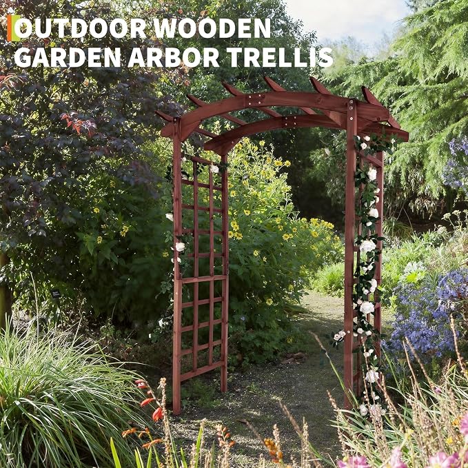 Garvee 85 in Wooden Garden Arbor,Solid Fir Wood Trellis for Plant Climbing,Wedding Ceremony Decoration Pergola for Garden Backyard,Lawn,Teak