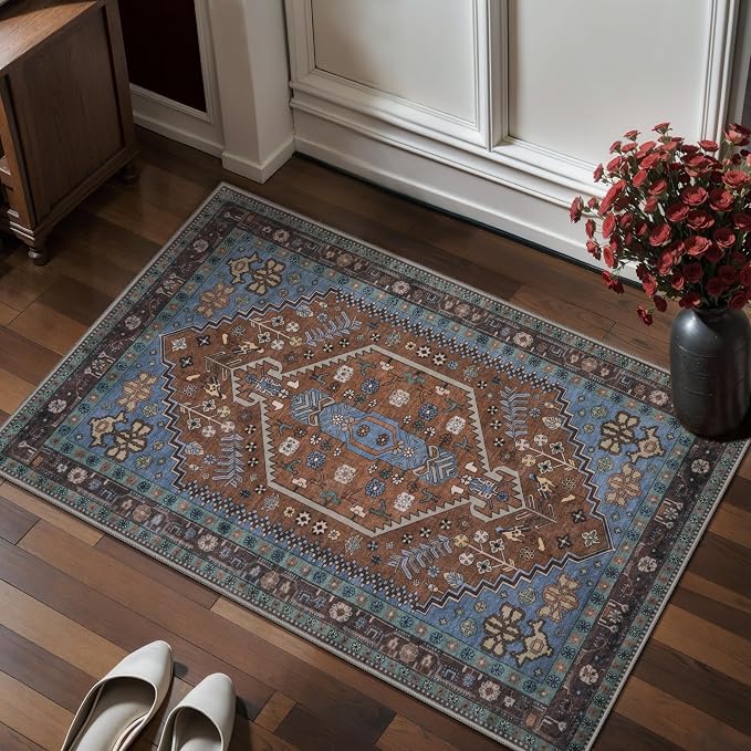 Ciicool 2x3ft Small Area Rug,Washable Boho Thin Mat for Entryway Kitchen | Oriental Non-Slip Low-Pile Indoor Carpet Soft Entry Rugs for Entrance Bedroom Kitchen Bathroom Foyer Decor