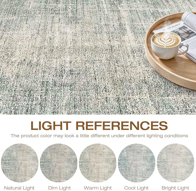 LOONGRUG Round Rug 8x8 Washable Neutral Modern Rug for Living Room Green | Circle Large Abstract Soft Stain Resistant Indoor Non-Slip Carpet for Bedroom Nursery Kids Office Dining Room
