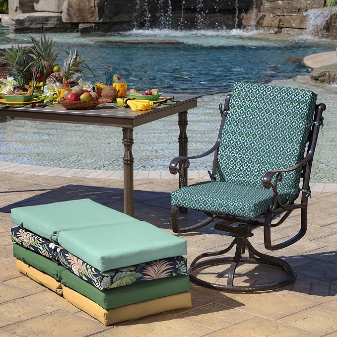 Arden 2-Pack Patio Dining Outdoor Chair Cushions, 20x44, Rain-Proof Seat Pad, Fade-Resistant Outdoor Cushion Alana Tile