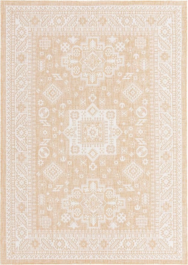 Unique Loom Outdoor Aztec Collection Area Rug - Chalca (7' 1" x 10' Rectangle, Natural/ Ivory)