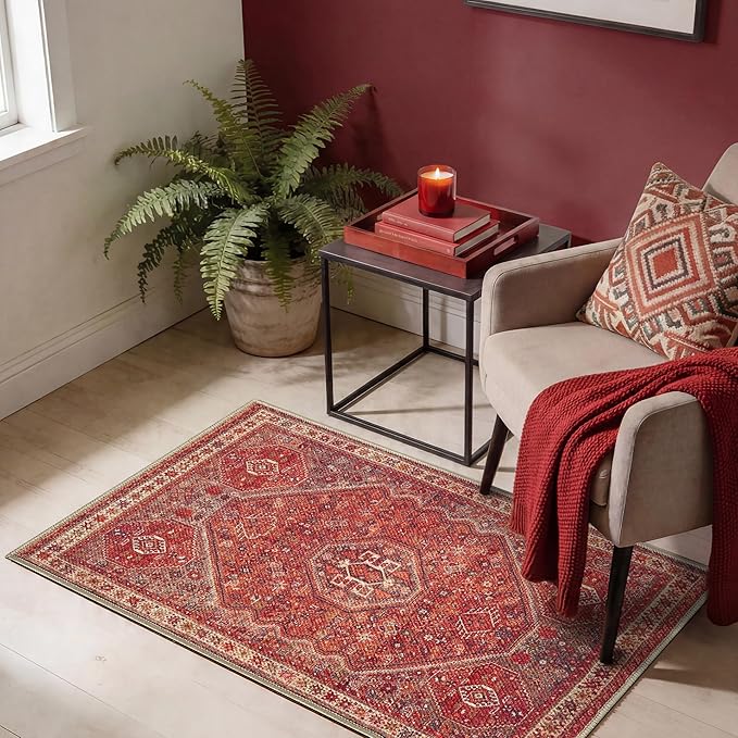 Keen Home Design Vintage Washable Entryway Rug, Non-Slip Low Pile, 2x3 | Machine Washable Cotton Chenille, 0.25In Low Pile, Rubber Non-Slip Back; Kitchen, Entryway, Bathroom, Bedside