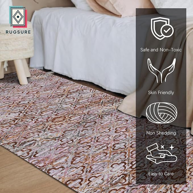 Washable Area Rugs, 2'6'' x 8' - 1/6 Thick - Stain & Water Resistant Non-Slip - Perfect Resistant Rug for Living Room, Bedroom, Nursery, Pet & Child Friendly, Vibrant Colors Rugs, Purple