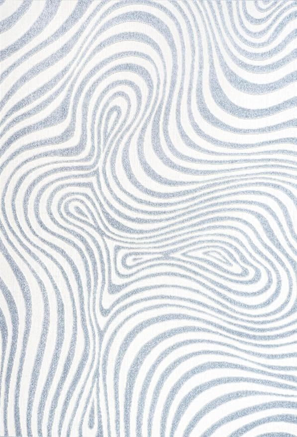 JONATHAN Y Maribo High-Low Abstract Striped Light Blue/Ivory 10x13 Indoor/Outdoor Area Rug, Pet Friendly, Non-Shedding, Stain Resistant, Easy-Cleaning for Backyard, Patio (SCN103C-13)