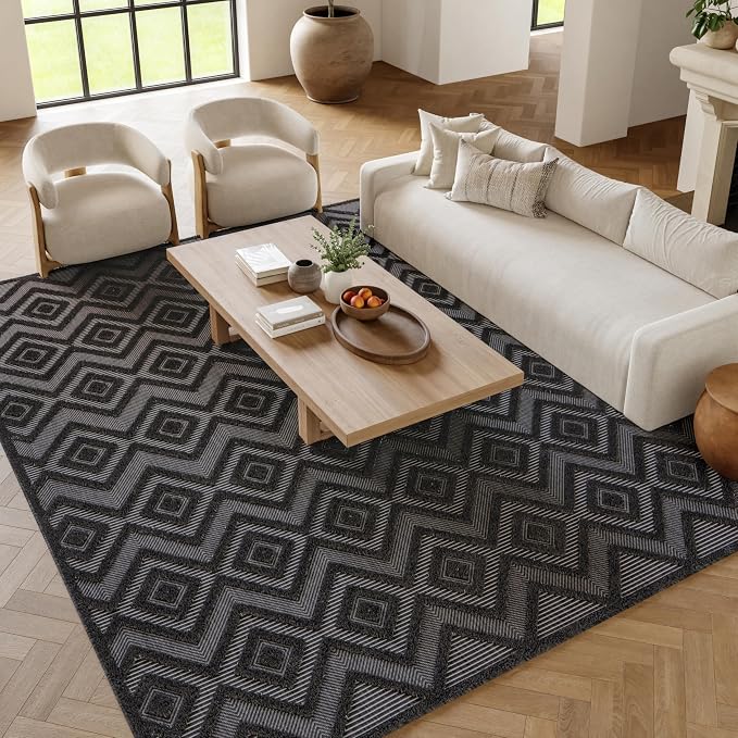 Nourison Home Versatile Charcoal Black 9' x 12' Area Rug - Easy Clean, Non Shedding, Bed Room, Living Room, Dining Room, Kitchen (9' x 12')
